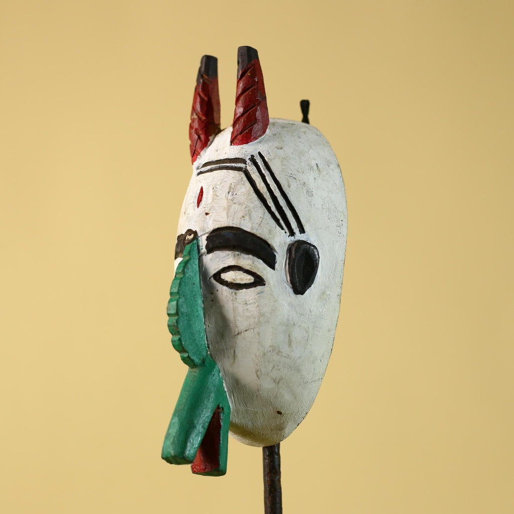 African Horned Mask Hand Carved Tribal Ritual Wall Art Wooden Decor-G6285