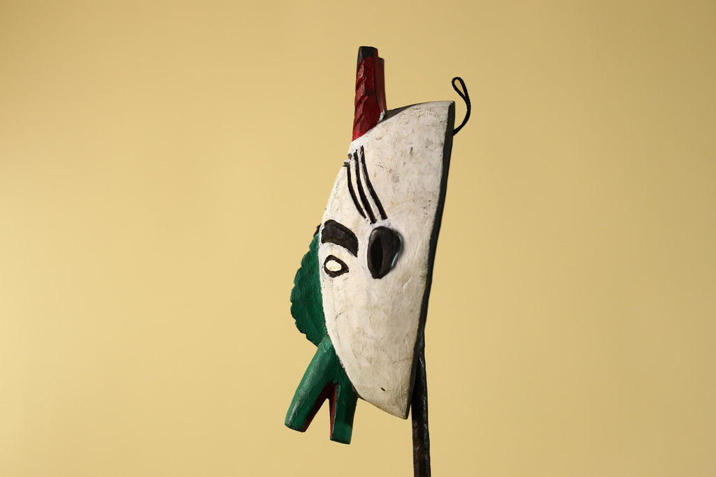 African Horned Mask Hand Carved Tribal Ritual Wall Art Wooden Decor-G6285