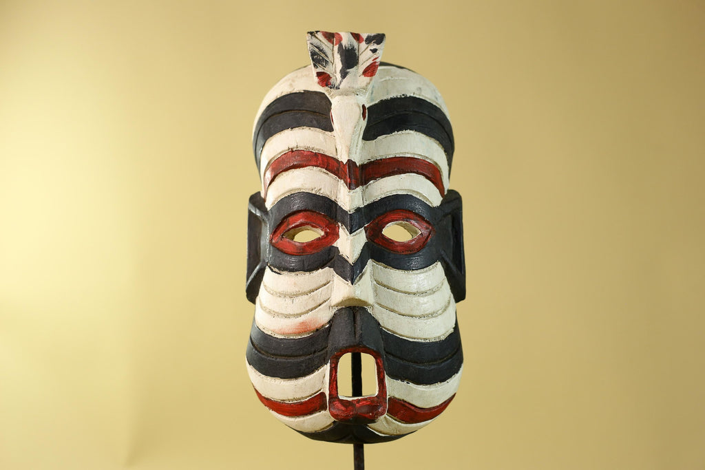 African Tribal Wall Art Kifwebe Mask, Songye Congo Striped Carved Wood-G6206