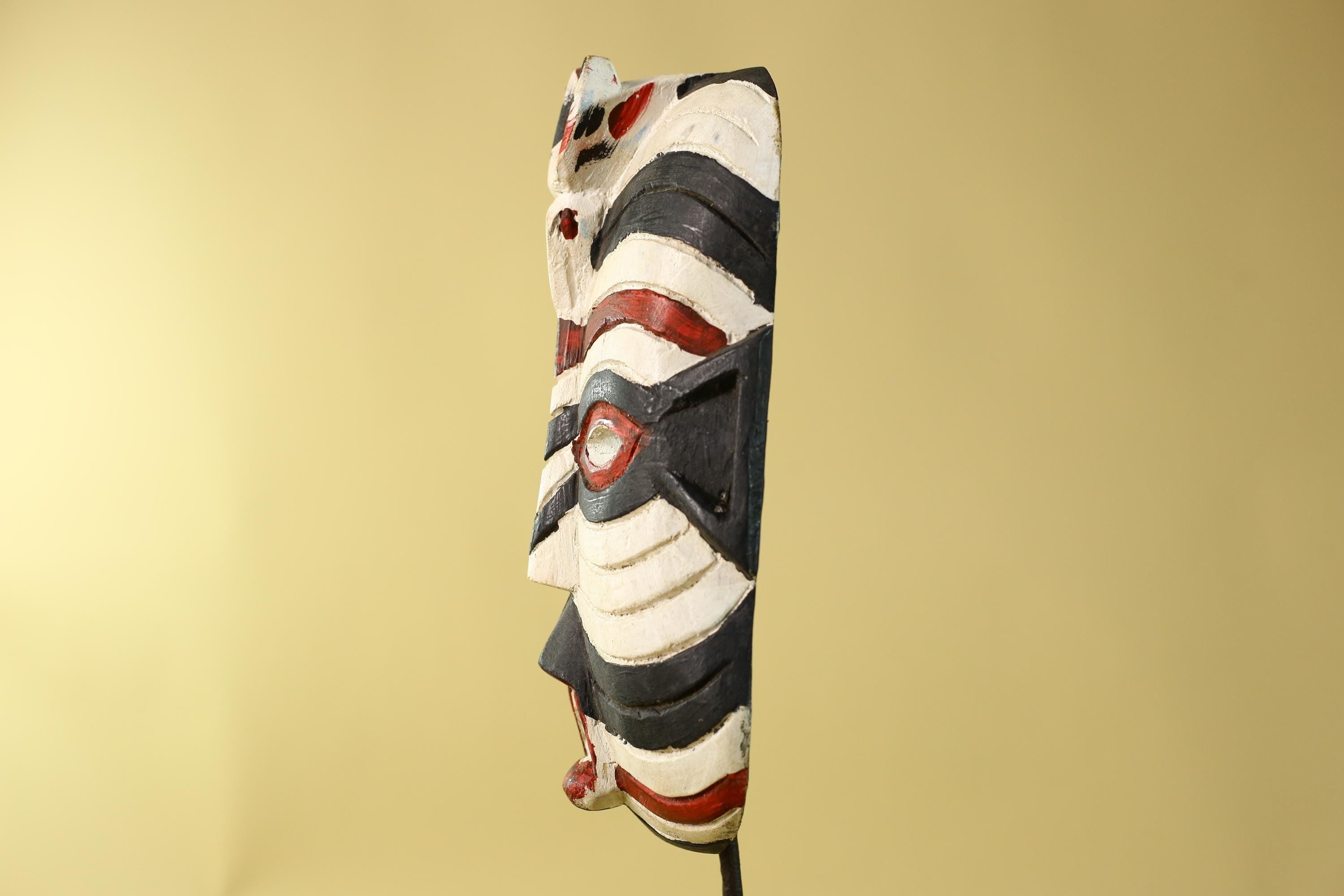 African Tribal Wall Art Kifwebe Mask, Songye Congo Striped Carved Wood-G6206