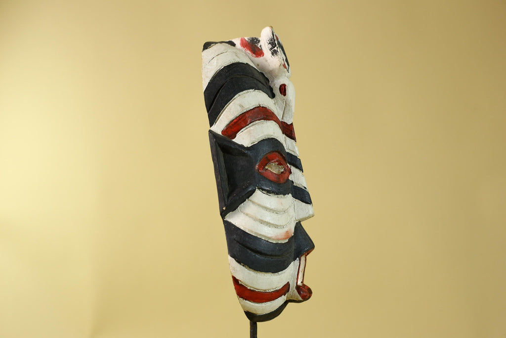 African Tribal Wall Art Kifwebe Mask, Songye Congo Striped Carved Wood-G6206