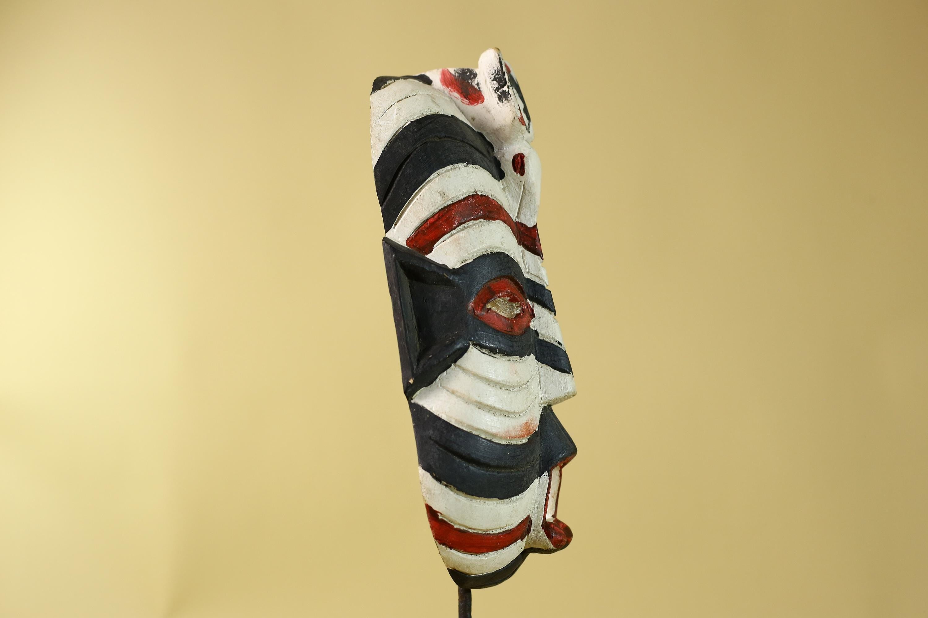 African Tribal Wall Art Kifwebe Mask, Songye Congo Striped Carved Wood-G6206