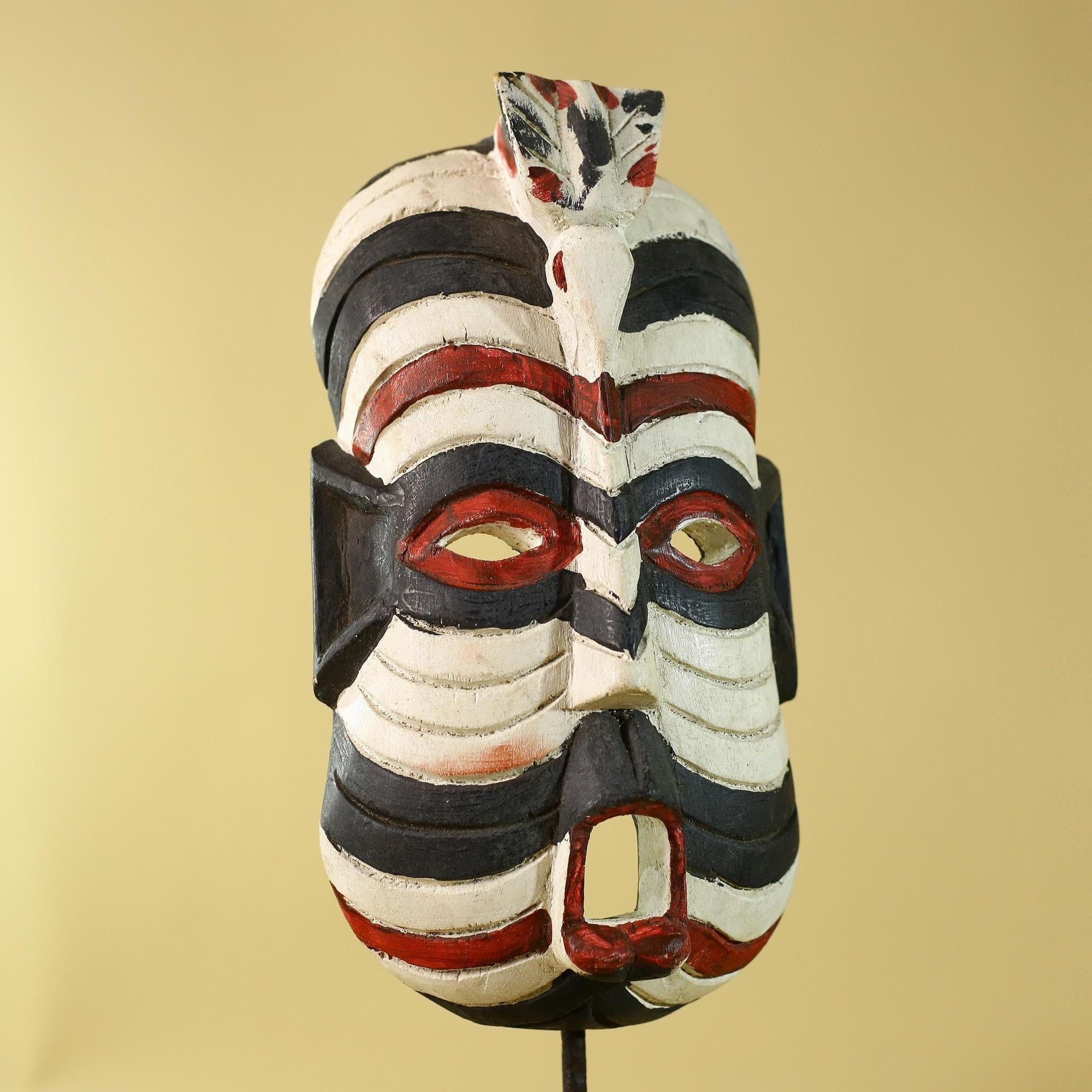 African Tribal Wall Art Kifwebe Mask, Songye Congo Striped Carved Wood-G6206