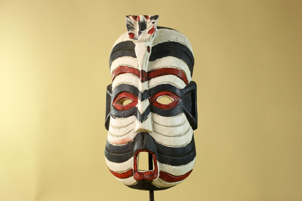 African Tribal Wall Art Kifwebe Mask, Songye Congo Striped Carved Wood-G6206