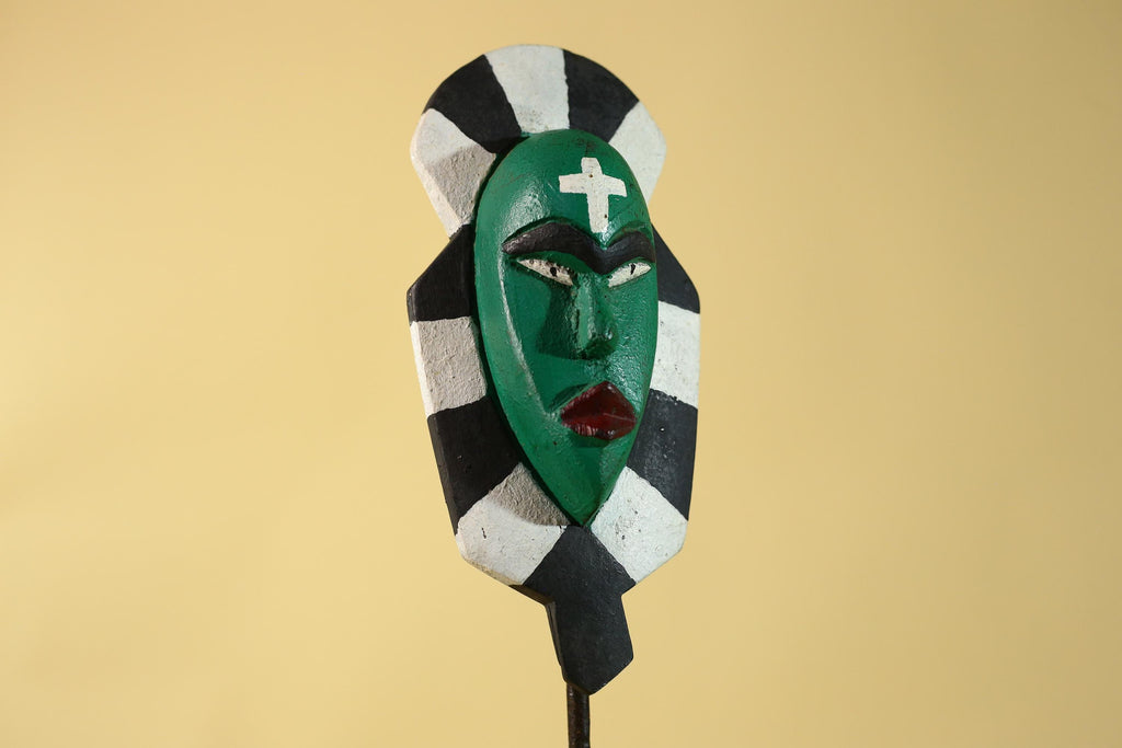 African Kongo Style Ritual Mask, Hand Carved Wooden Mask with Cross Symbol-G6210