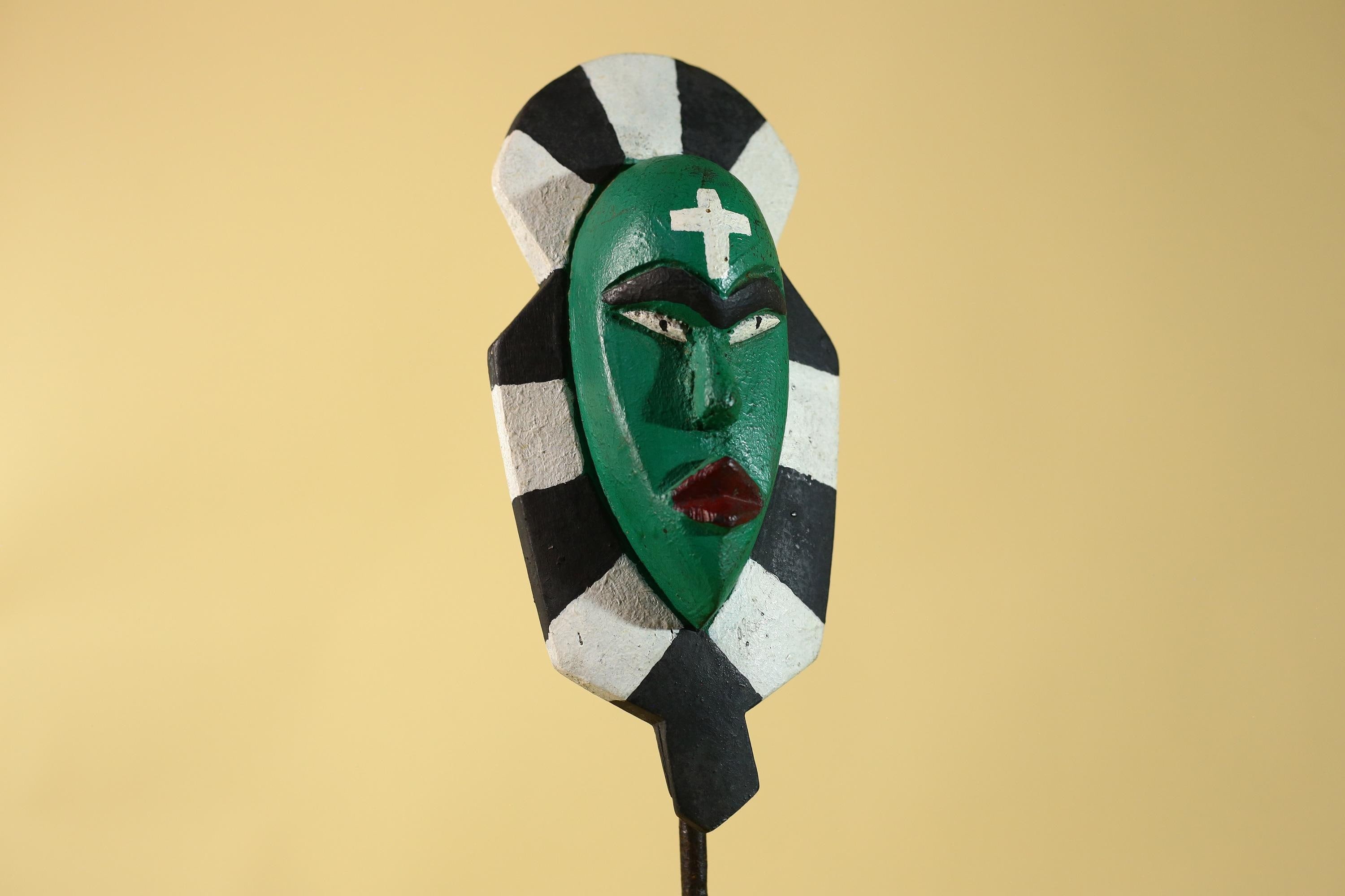 African Kongo Style Ritual Mask, Hand Carved Wooden Mask with Cross Symbol-G6210