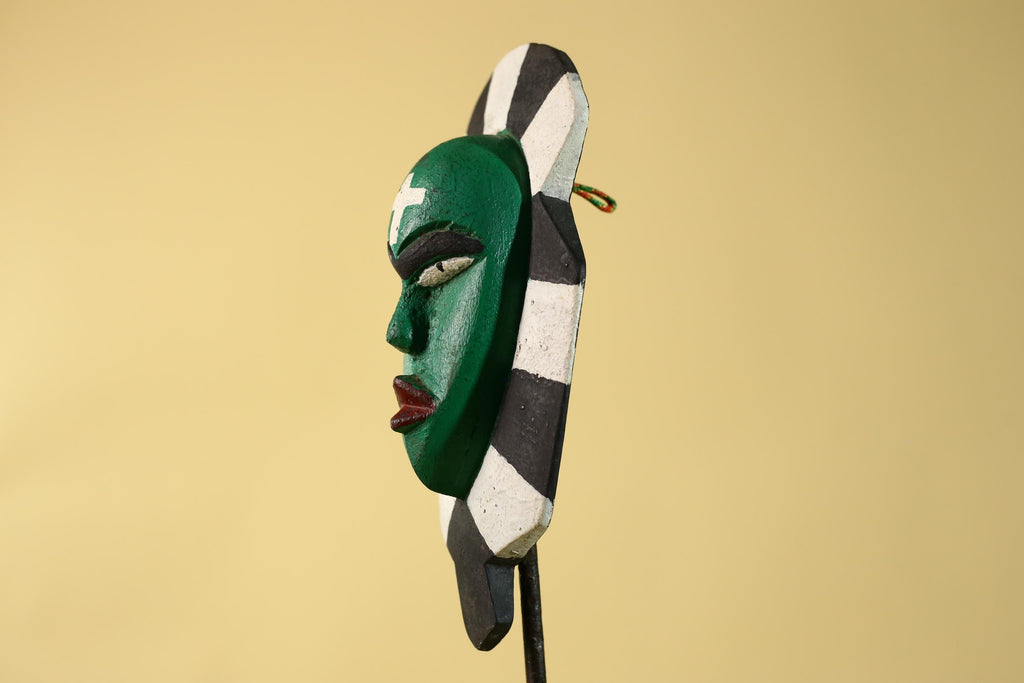 African Kongo Style Ritual Mask, Hand Carved Wooden Mask with Cross Symbol-G6210