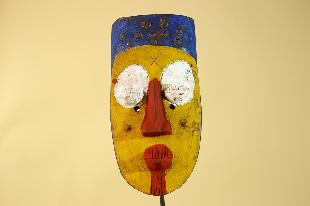 African Tribal Wall Mask, Hand Carved Painted Wooden Face Mask Art-G6211