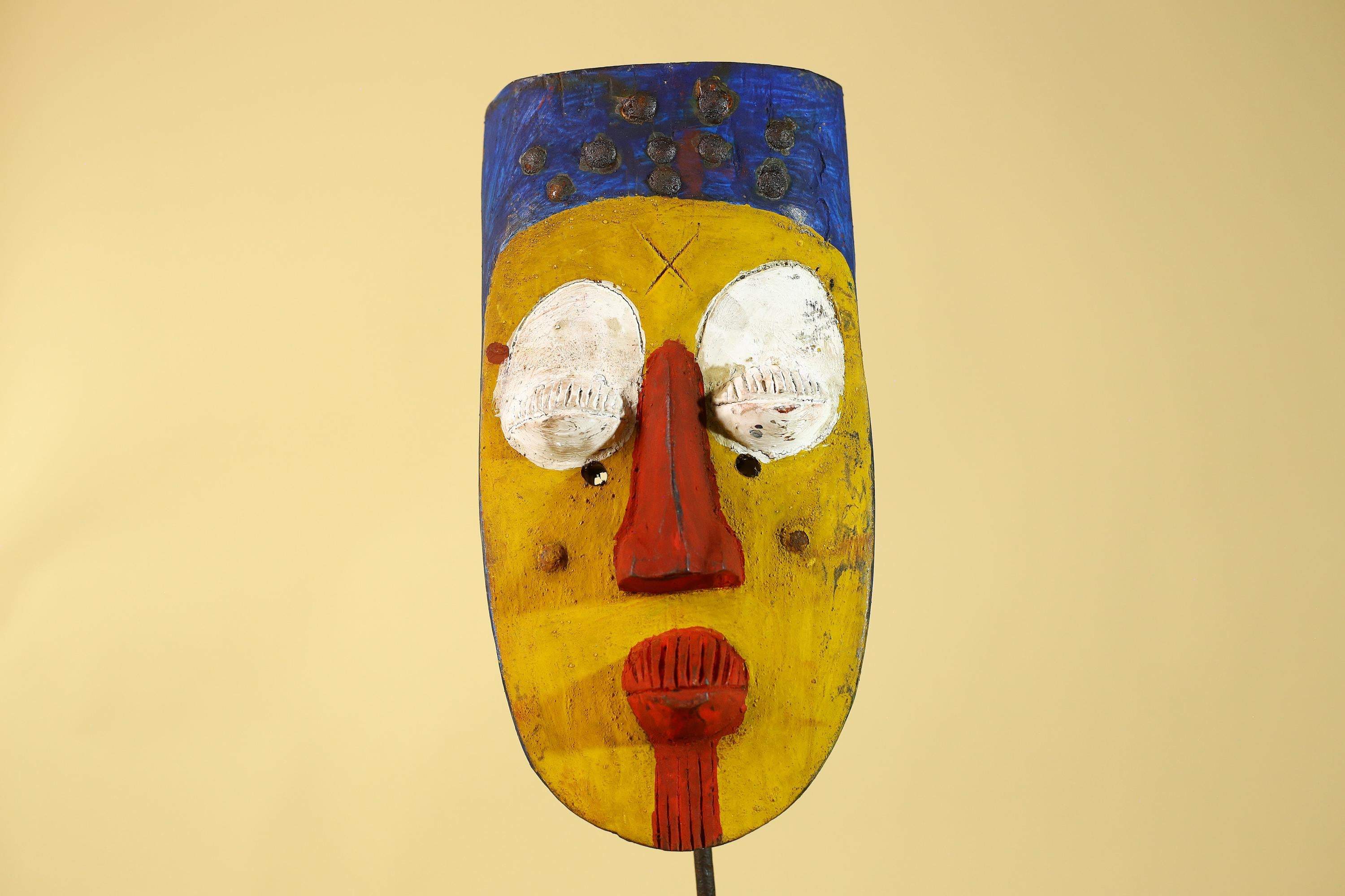 African Tribal Wall Mask, Hand Carved Painted Wooden Face Mask Art-G6211