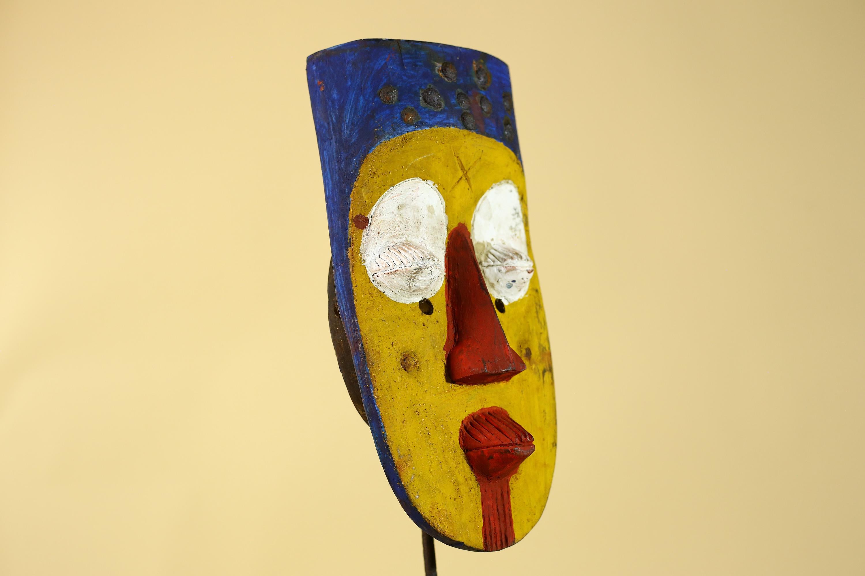 African Tribal Wall Mask, Hand Carved Painted Wooden Face Mask Art-G6211