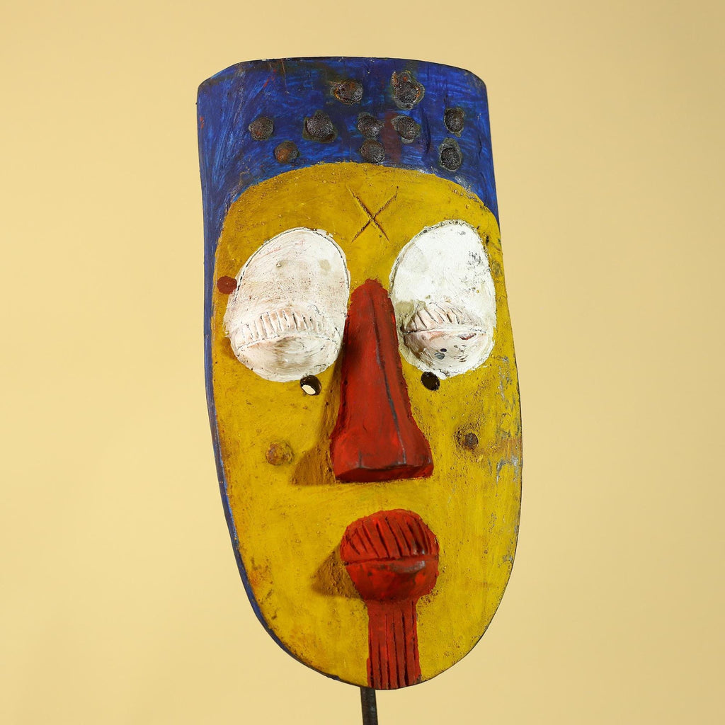 African Tribal Wall Mask, Hand Carved Painted Wooden Face Mask Art-G6211