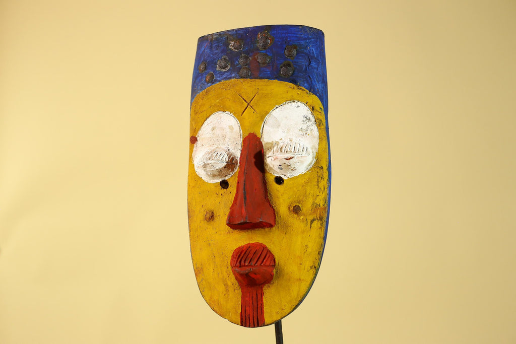 African Tribal Wall Mask, Hand Carved Painted Wooden Face Mask Art-G6211