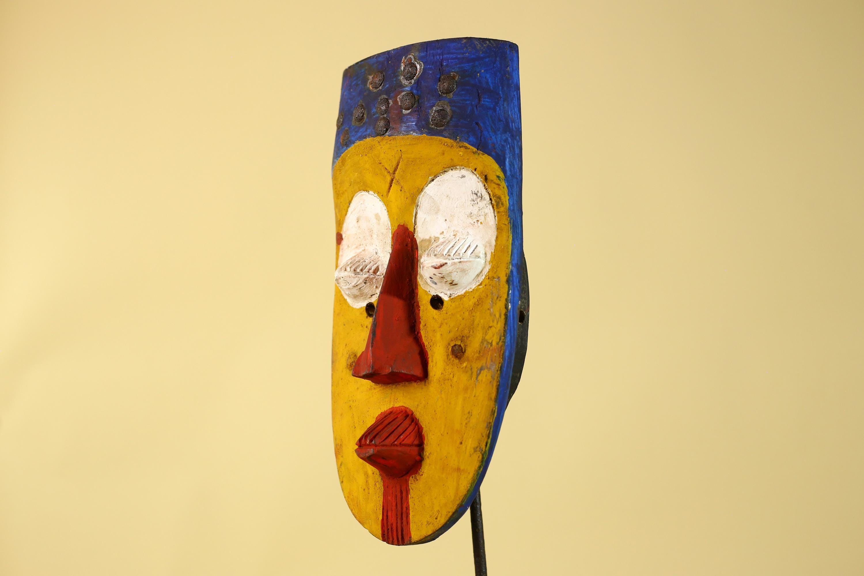 African Tribal Wall Mask, Hand Carved Painted Wooden Face Mask Art-G6211