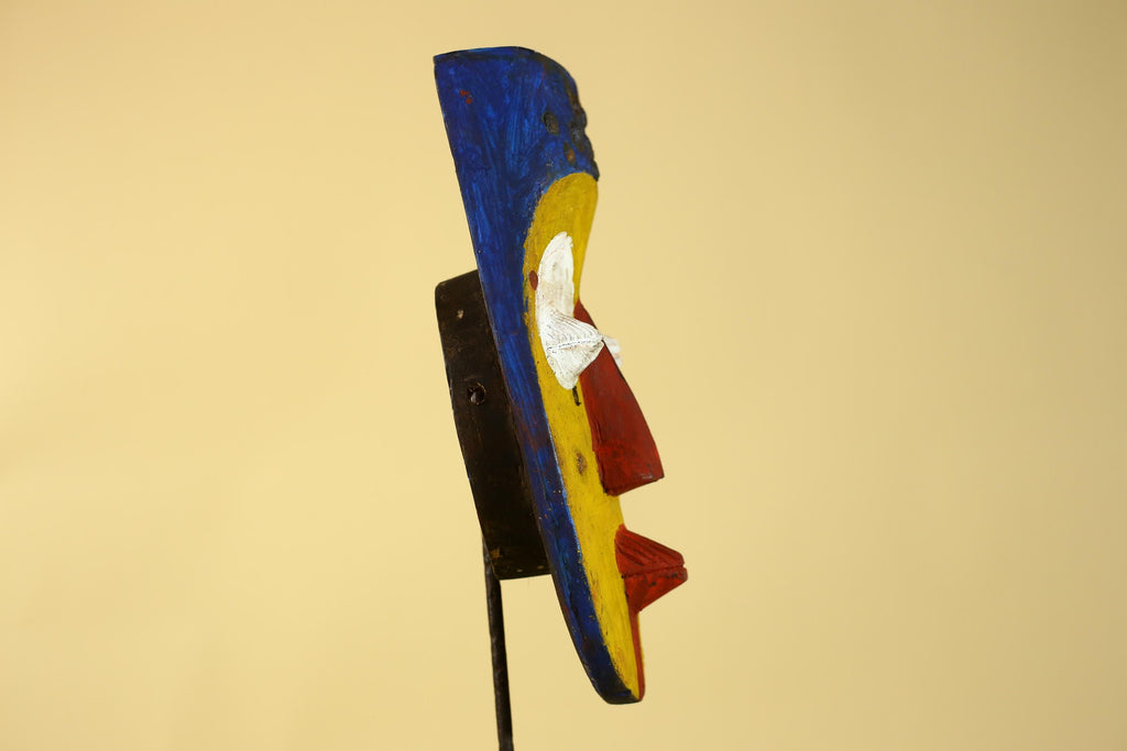 African Tribal Wall Mask, Hand Carved Painted Wooden Face Mask Art-G6211