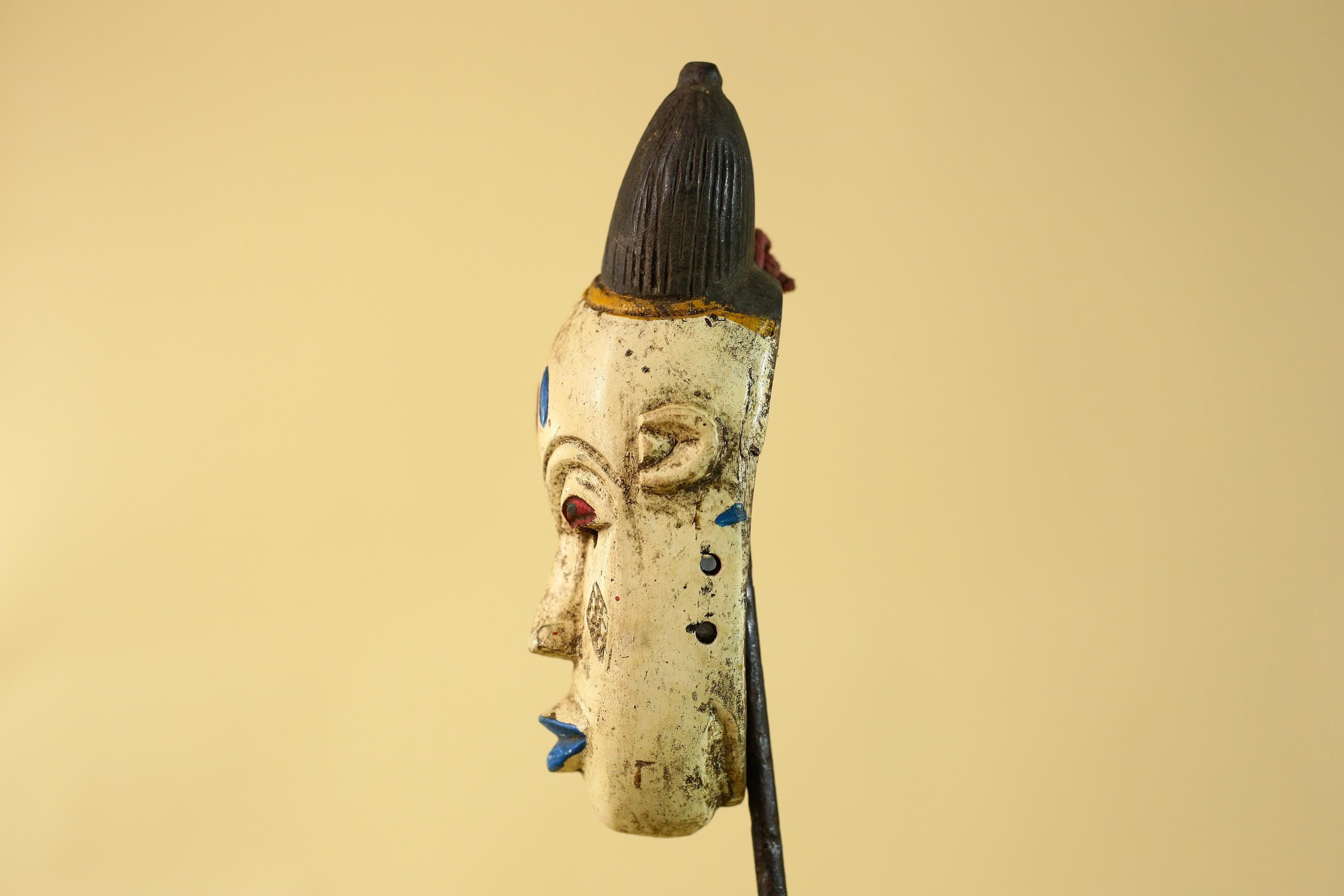African Tribal Baule Face Mask- Hand Carved Painted Wood Wall Art-G6212