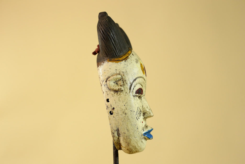 African Tribal Baule Face Mask- Hand Carved Painted Wood Wall Art-G6212