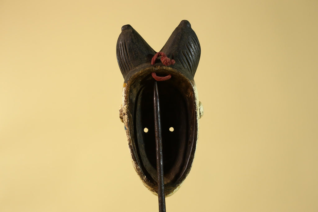 African Tribal Baule Face Mask- Hand Carved Painted Wood Wall Art-G6212