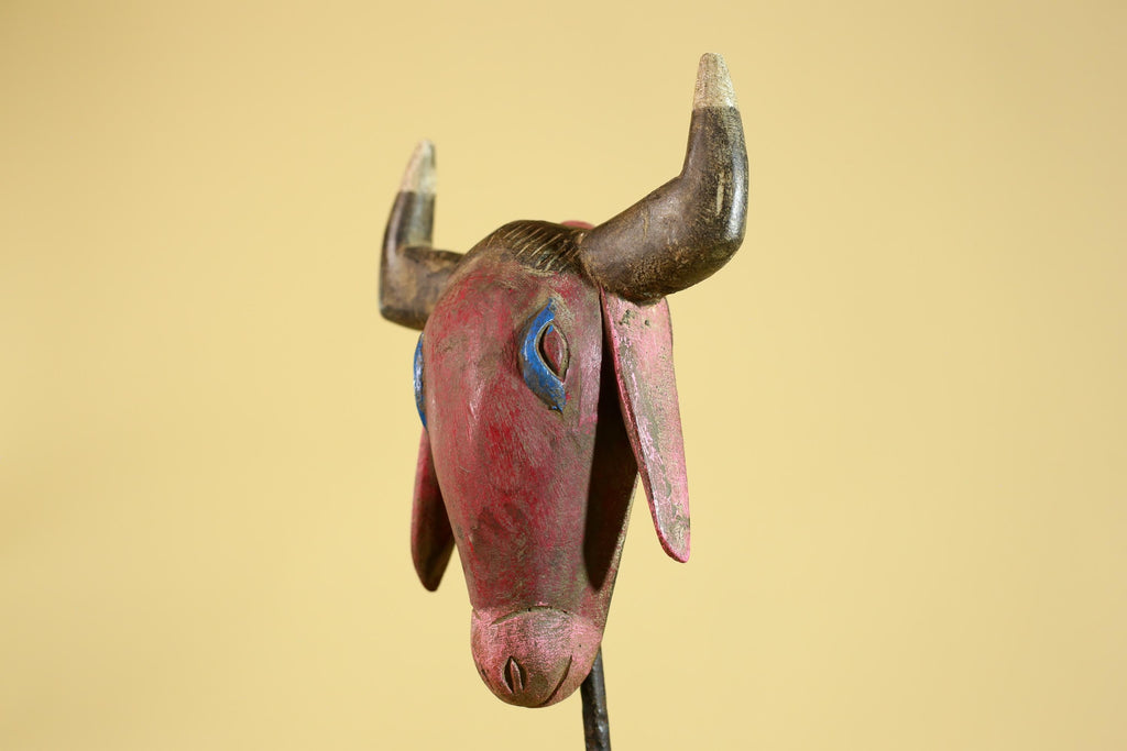 African Horned Animal Mask- Wooden Tribal Antelope Wall Art-G6213