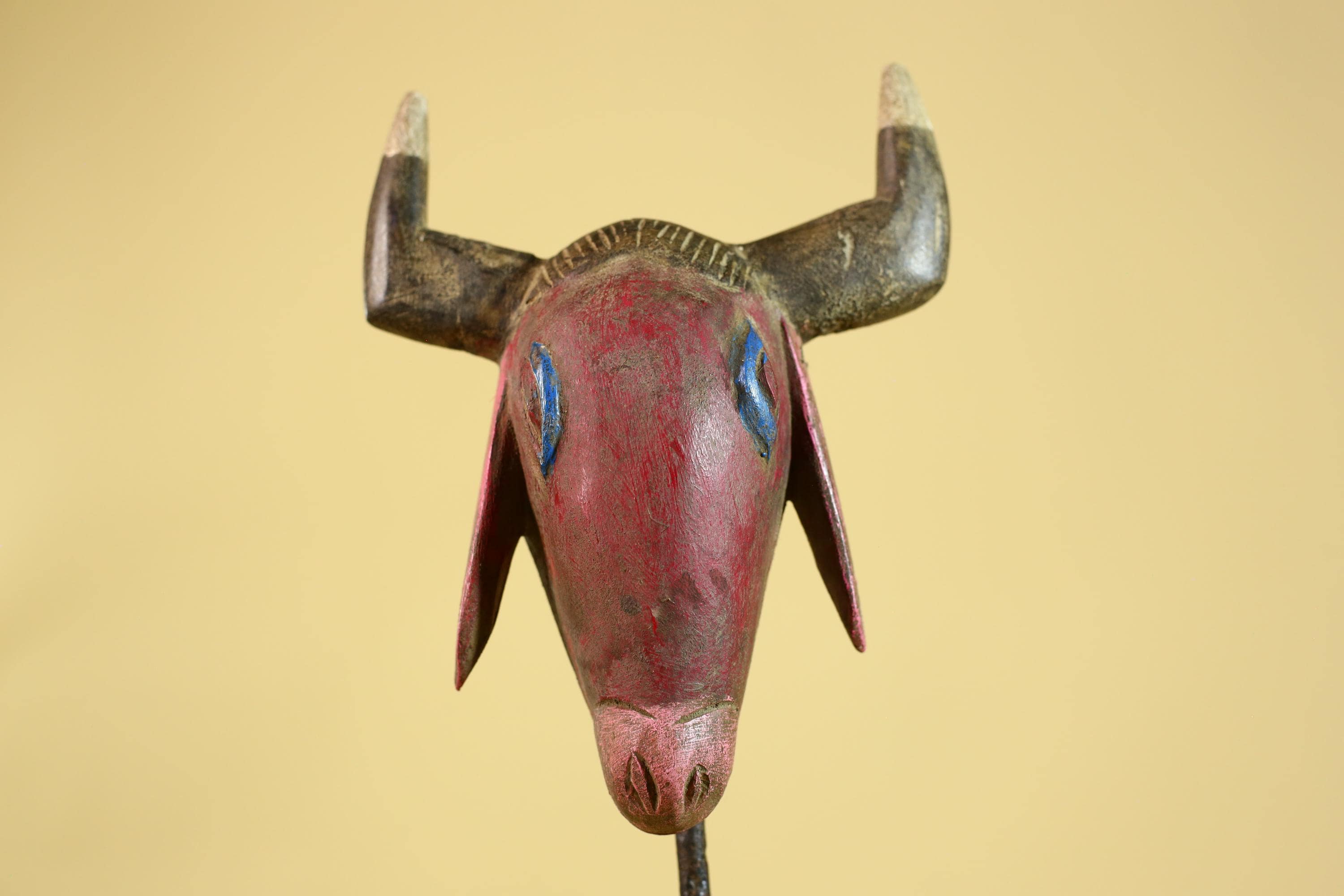 African Horned Animal Mask- Wooden Tribal Antelope Wall Art-G6213