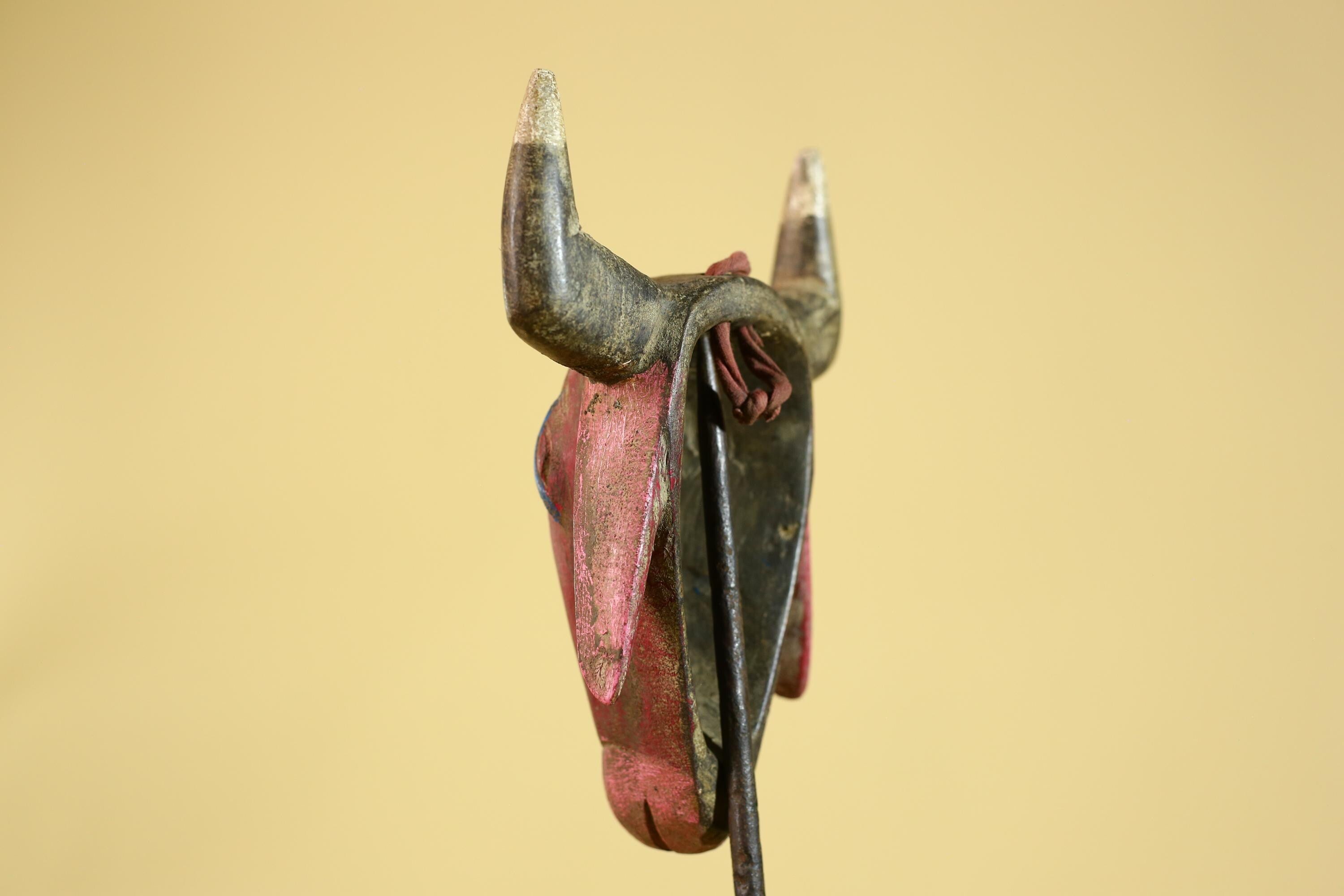 African Horned Animal Mask- Wooden Tribal Antelope Wall Art-G6213