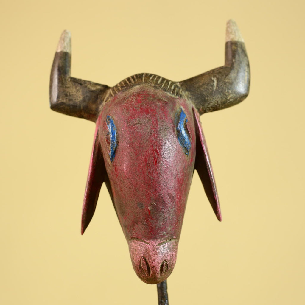African Horned Animal Mask- Wooden Tribal Antelope Wall Art-G6213