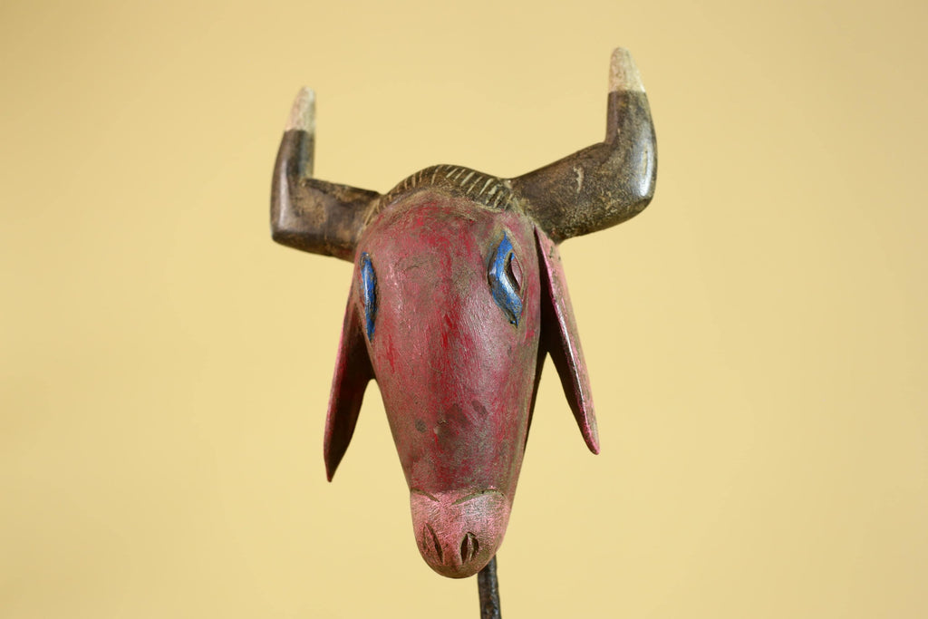 African Horned Animal Mask- Wooden Tribal Antelope Wall Art-G6213