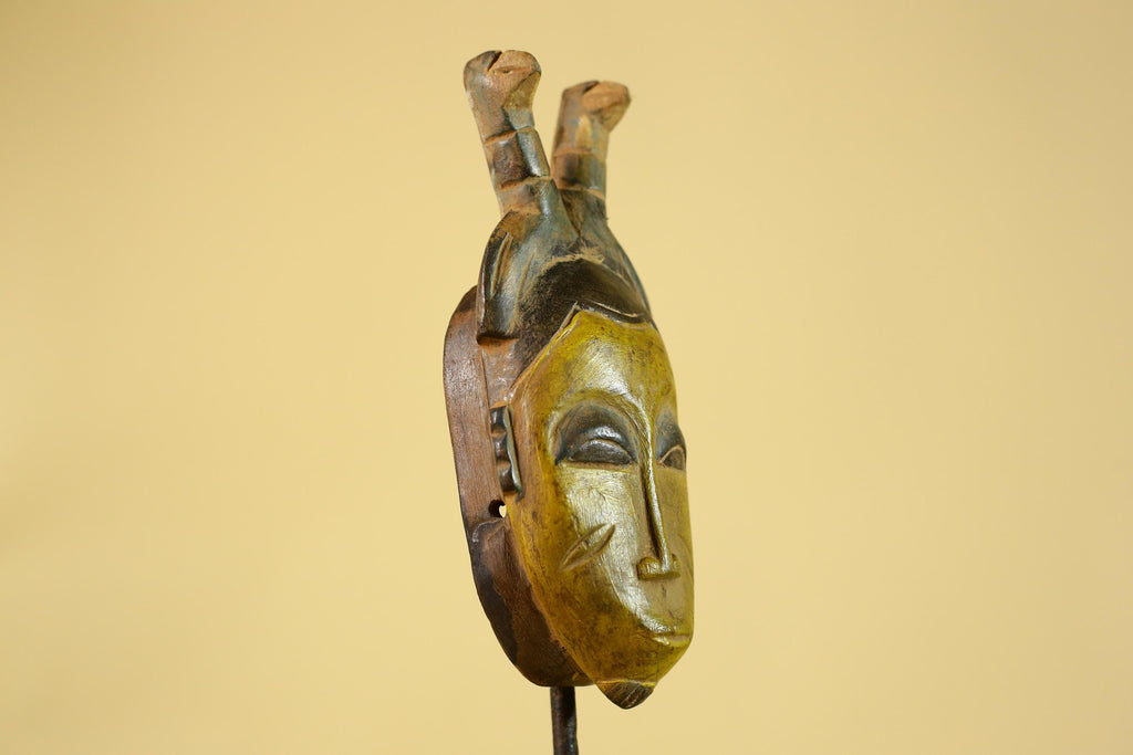 African Baule Horned Mask Wood Carving – West African Tribal Ritual Art-G6214