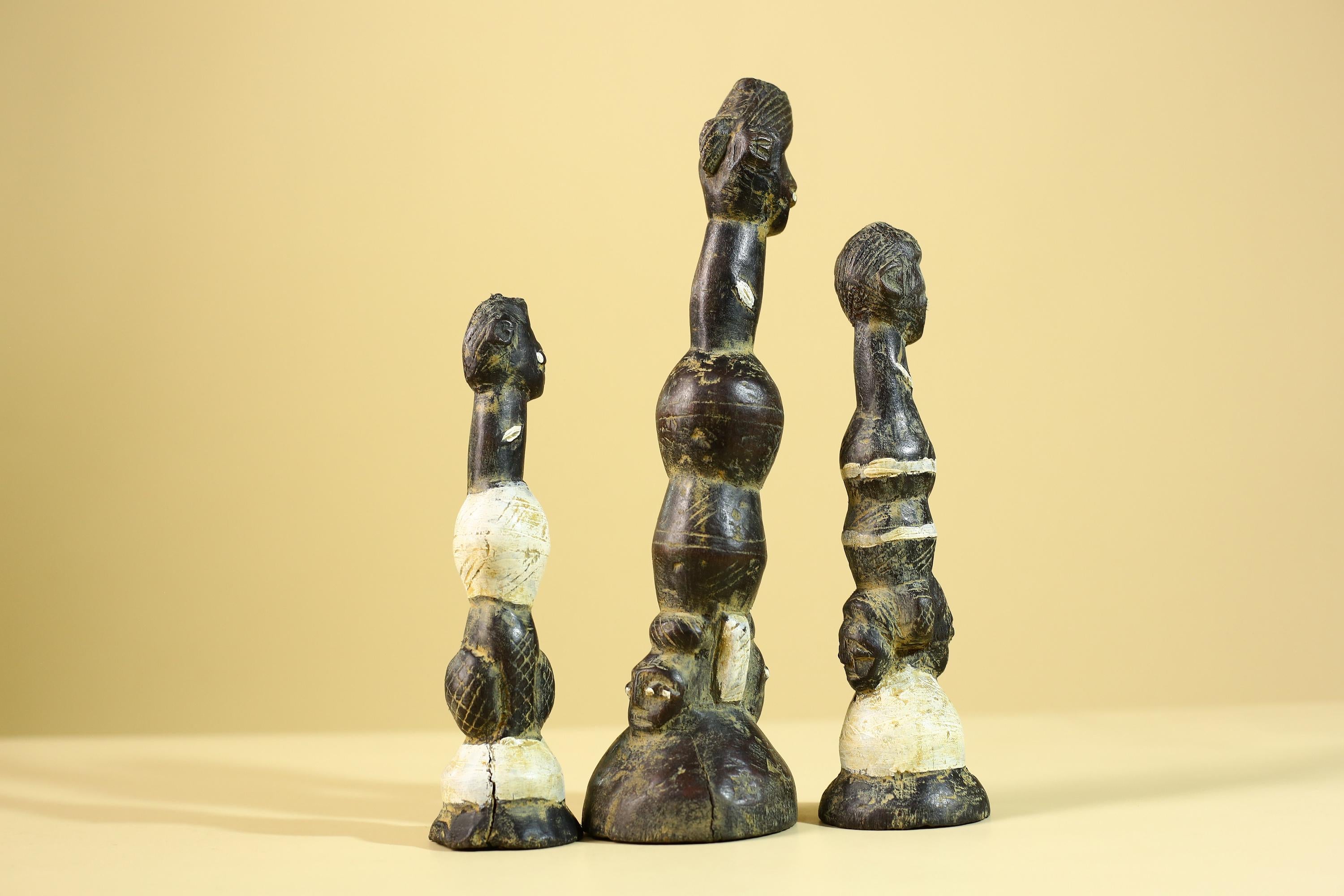 African Art Baule Figures Set – Handmade Wooden African Ancestral Doll-G6216