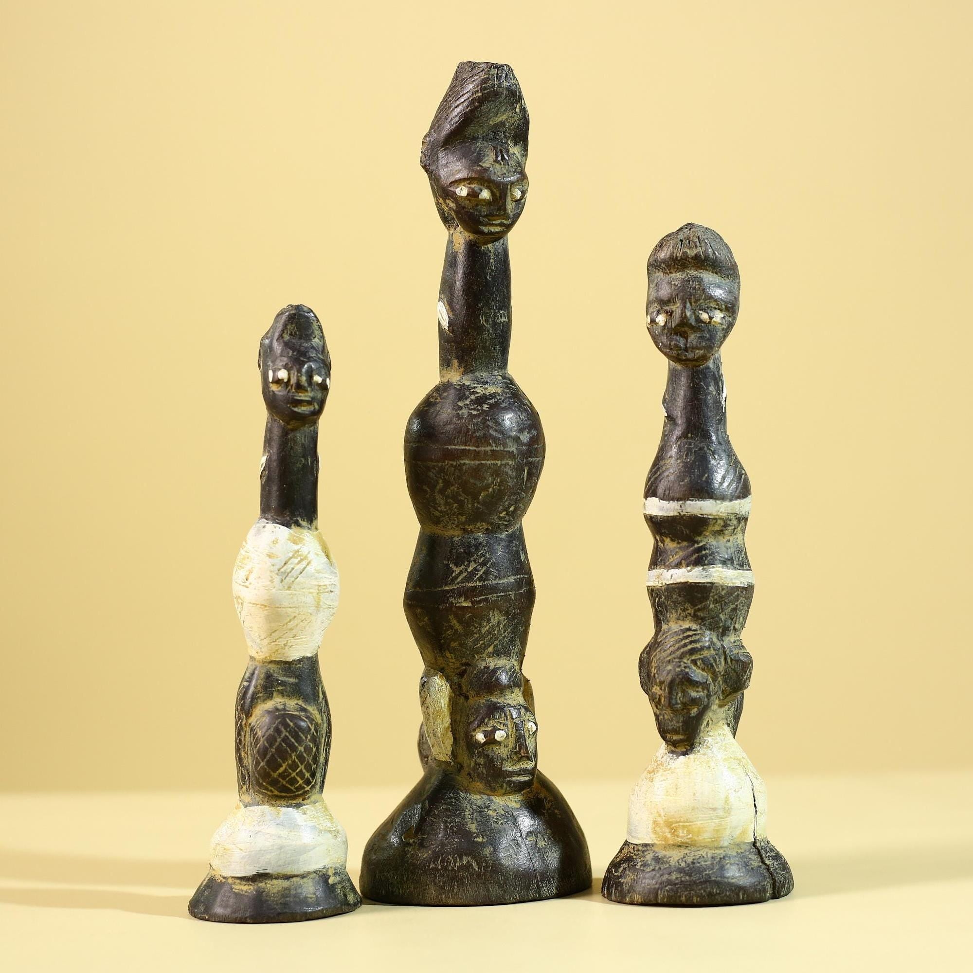 African Art Baule Figures Set – Handmade Wooden African Ancestral Doll-G6216