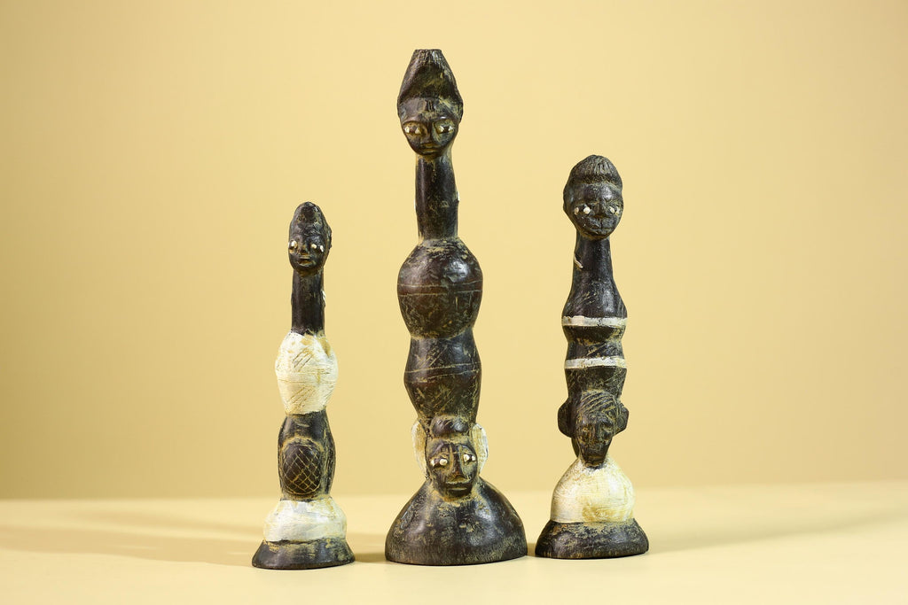 African Art Baule Figures Set – Handmade Wooden African Ancestral Doll-G6216