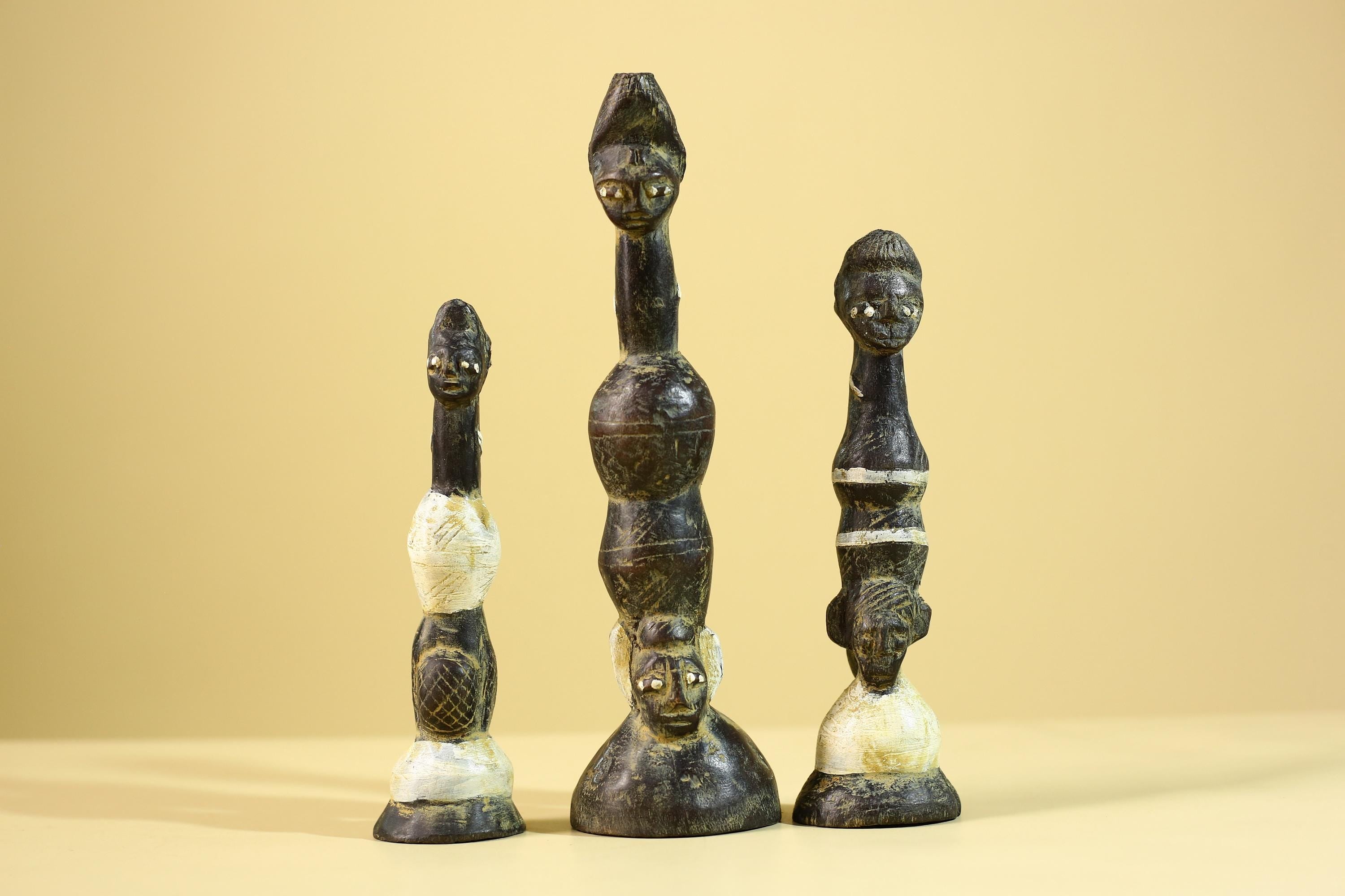 African Art Baule Figures Set – Handmade Wooden African Ancestral Doll-G6216