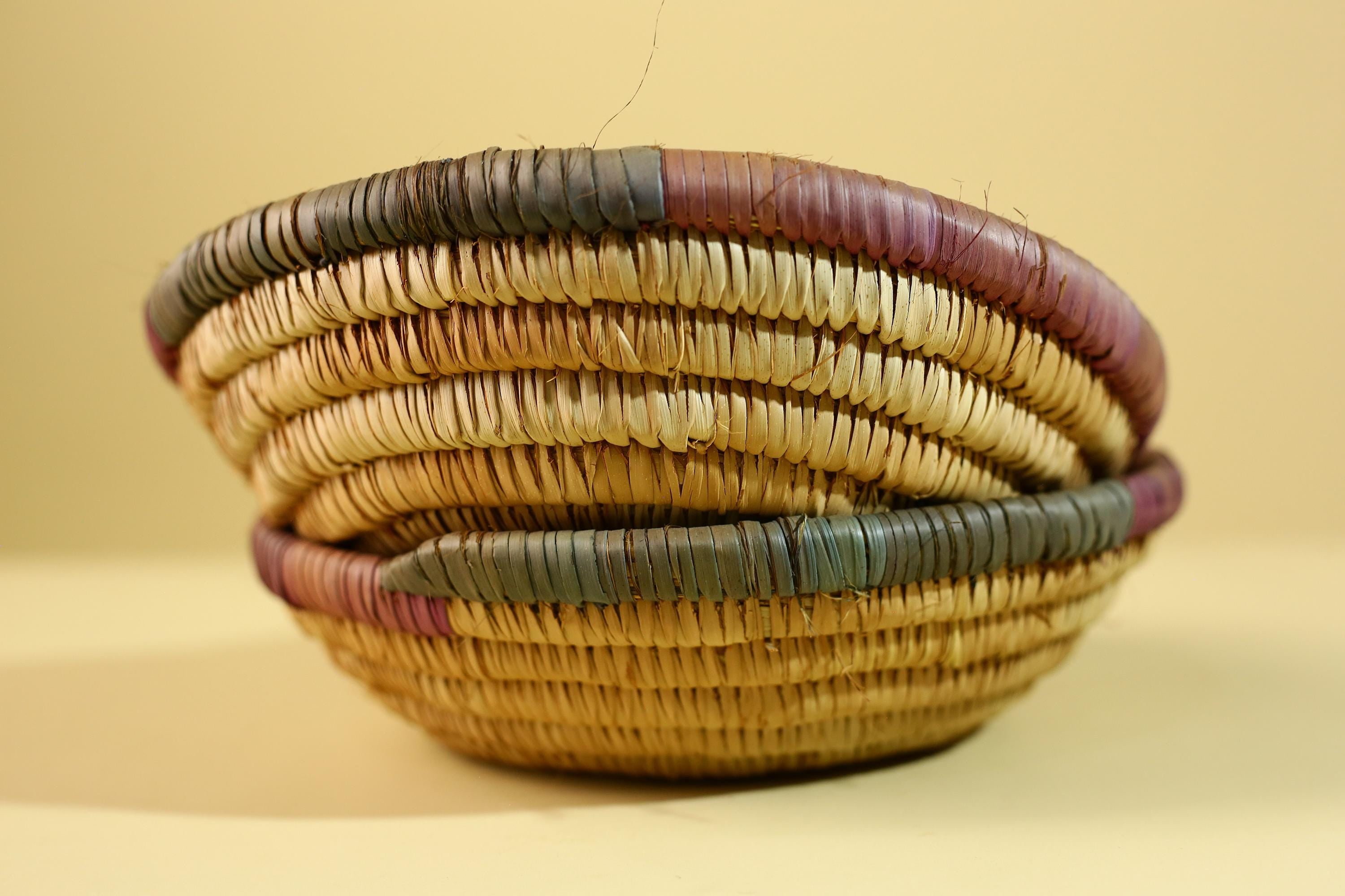 African Handwoven Basket with Lid – Tribal Woven Storage Basket Decor-G6218