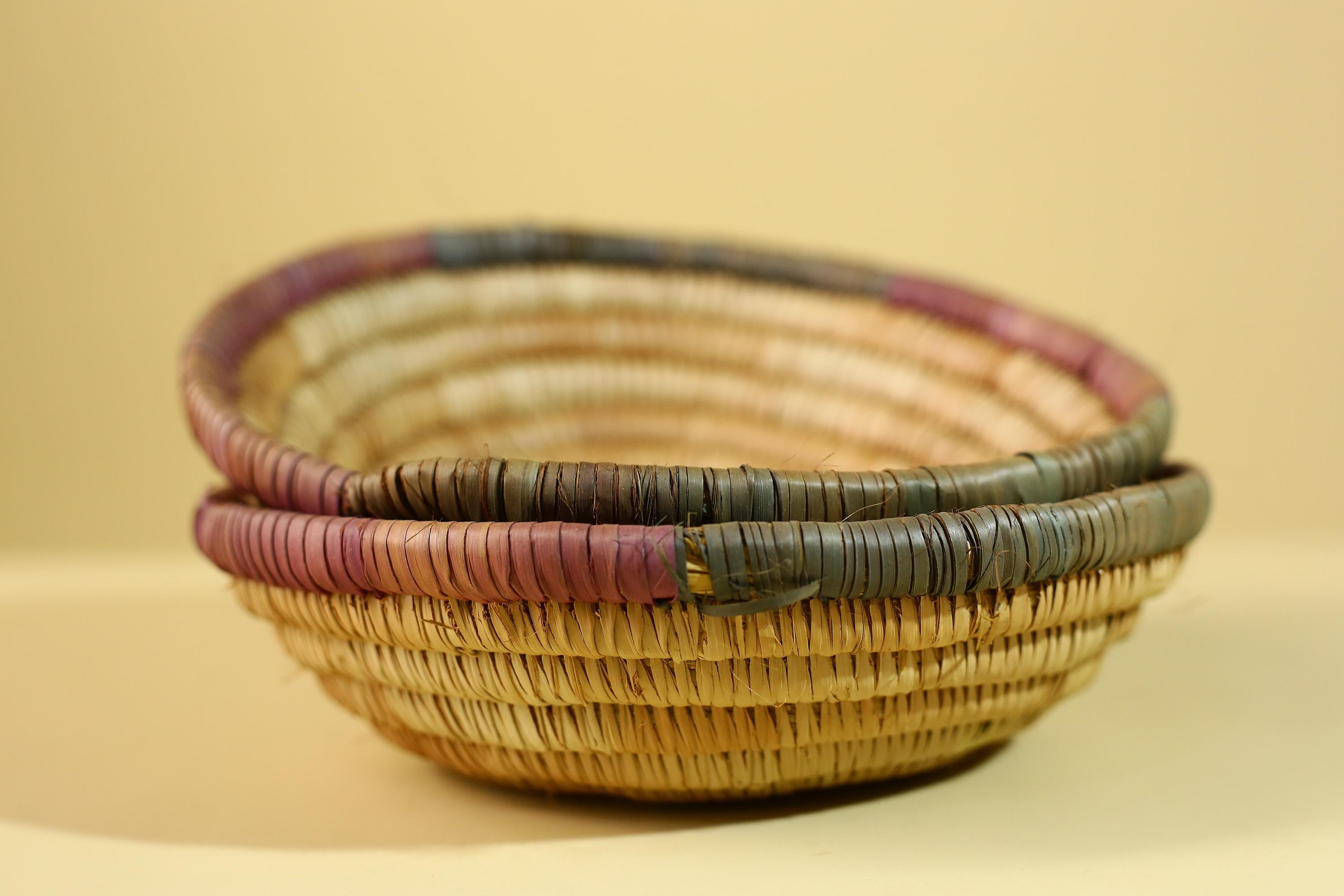 African Handwoven Basket with Lid – Tribal Woven Storage Basket Decor-G6218