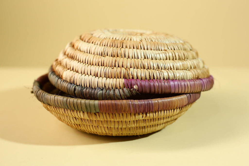 African Handwoven Basket with Lid – Tribal Woven Storage Basket Decor-G6218