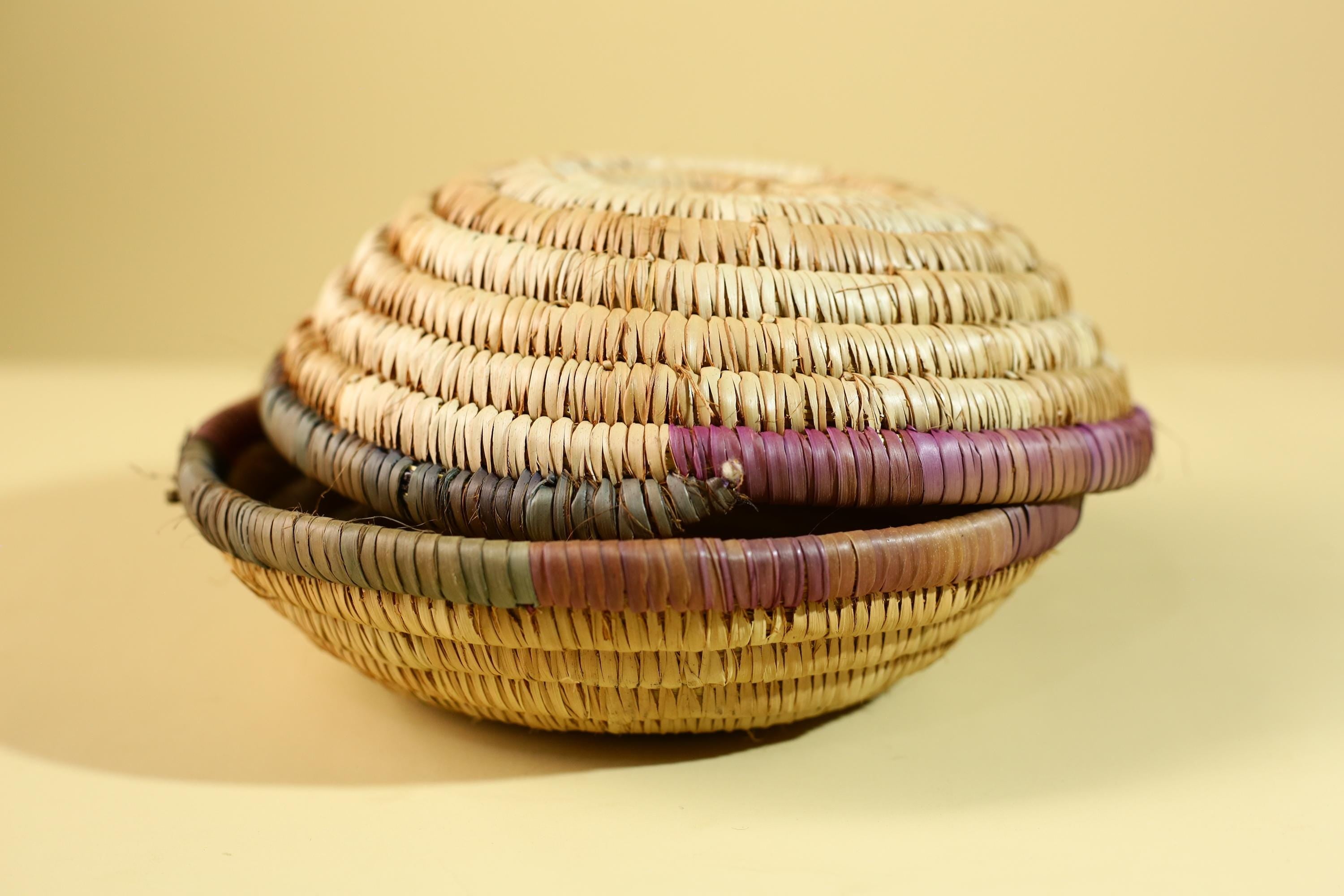African Handwoven Basket with Lid – Tribal Woven Storage Basket Decor-G6218