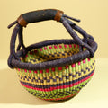 African Handwoven Market Basket Natural Fiber Straw Tote With Leather Handle-G6288