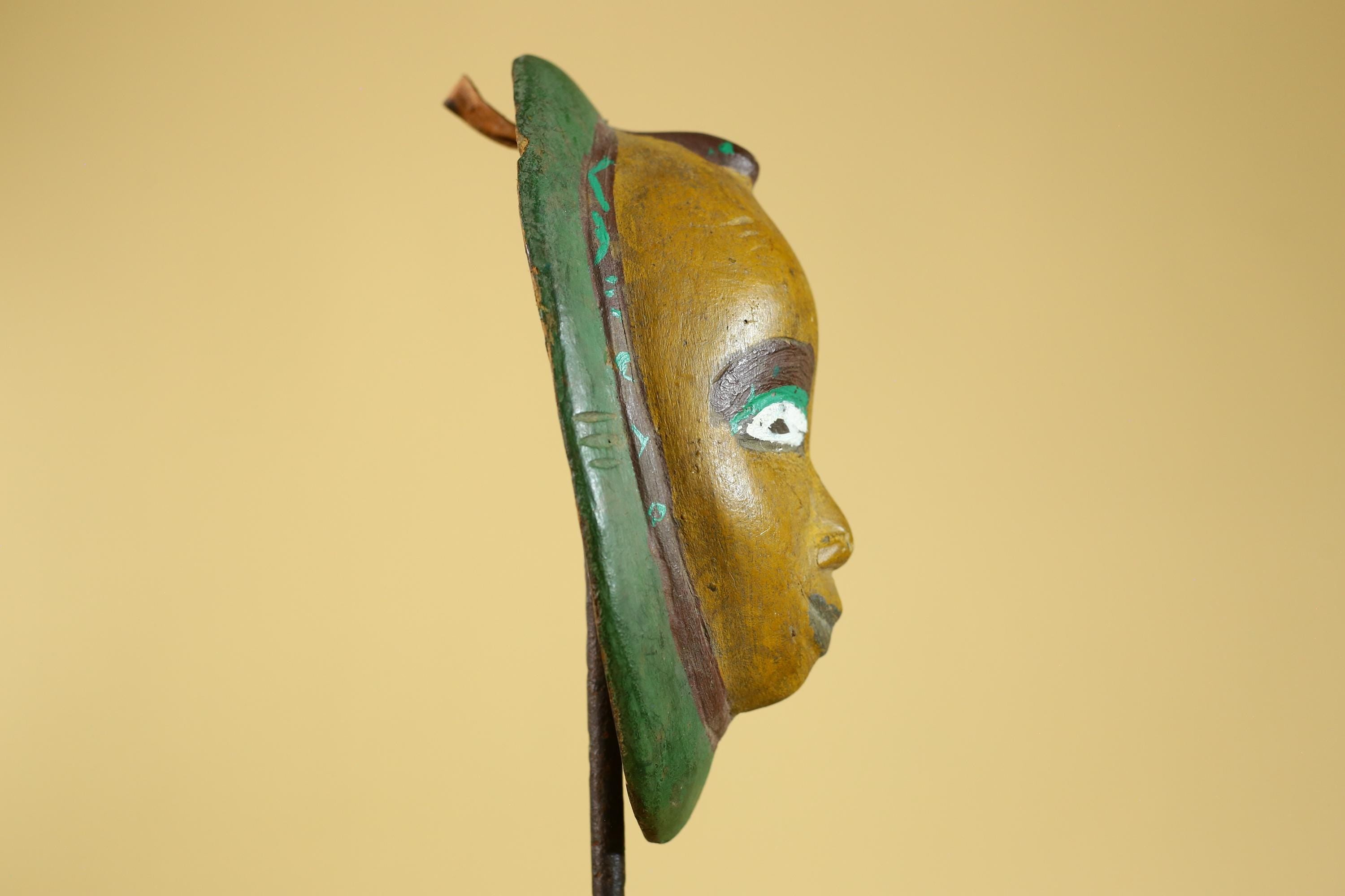 African Tribal Mask Hand Carved Wood Painted Vintage Ethnic Wall Art-G6295