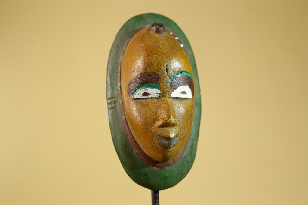 African Tribal Mask Hand Carved Wood Painted Vintage Ethnic Wall Art-G6295