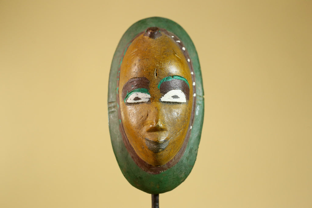 African Tribal Mask Hand Carved Wood Painted Vintage Ethnic Wall Art-G6295