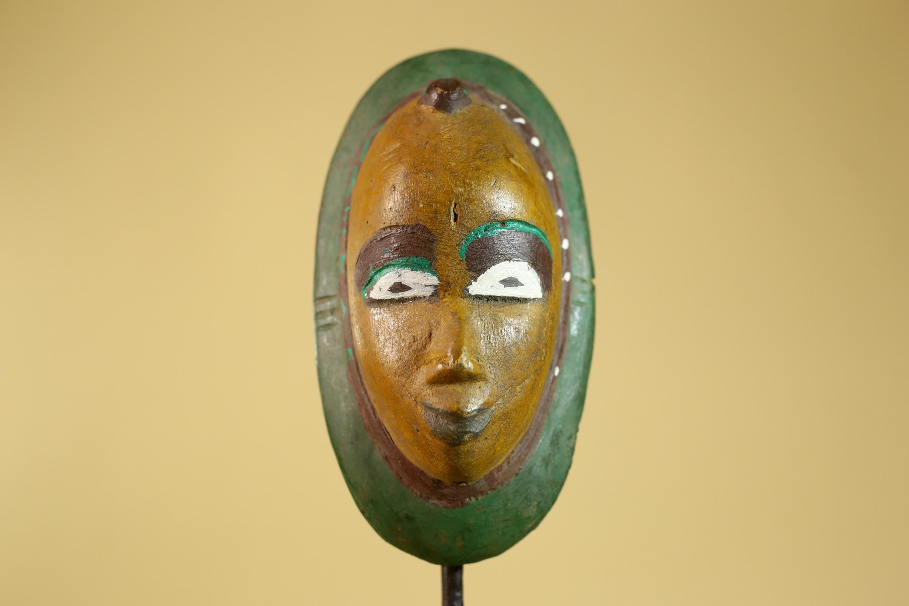 African Tribal Mask Hand Carved Wood Painted Vintage Ethnic Wall Art-G6295