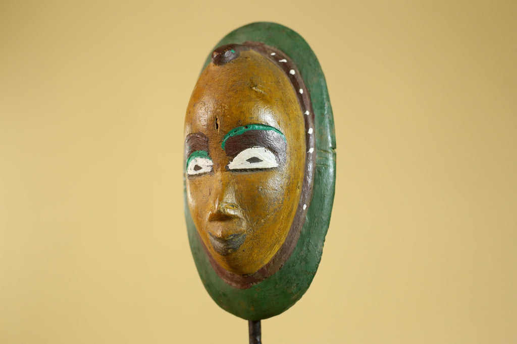 African Tribal Mask Hand Carved Wood Painted Vintage Ethnic Wall Art-G6295