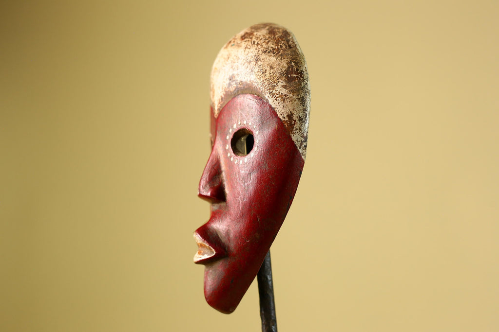 Hand Carved African Dan Mask, Red Tribal Face Mask, Wall Art Decor-G6221
