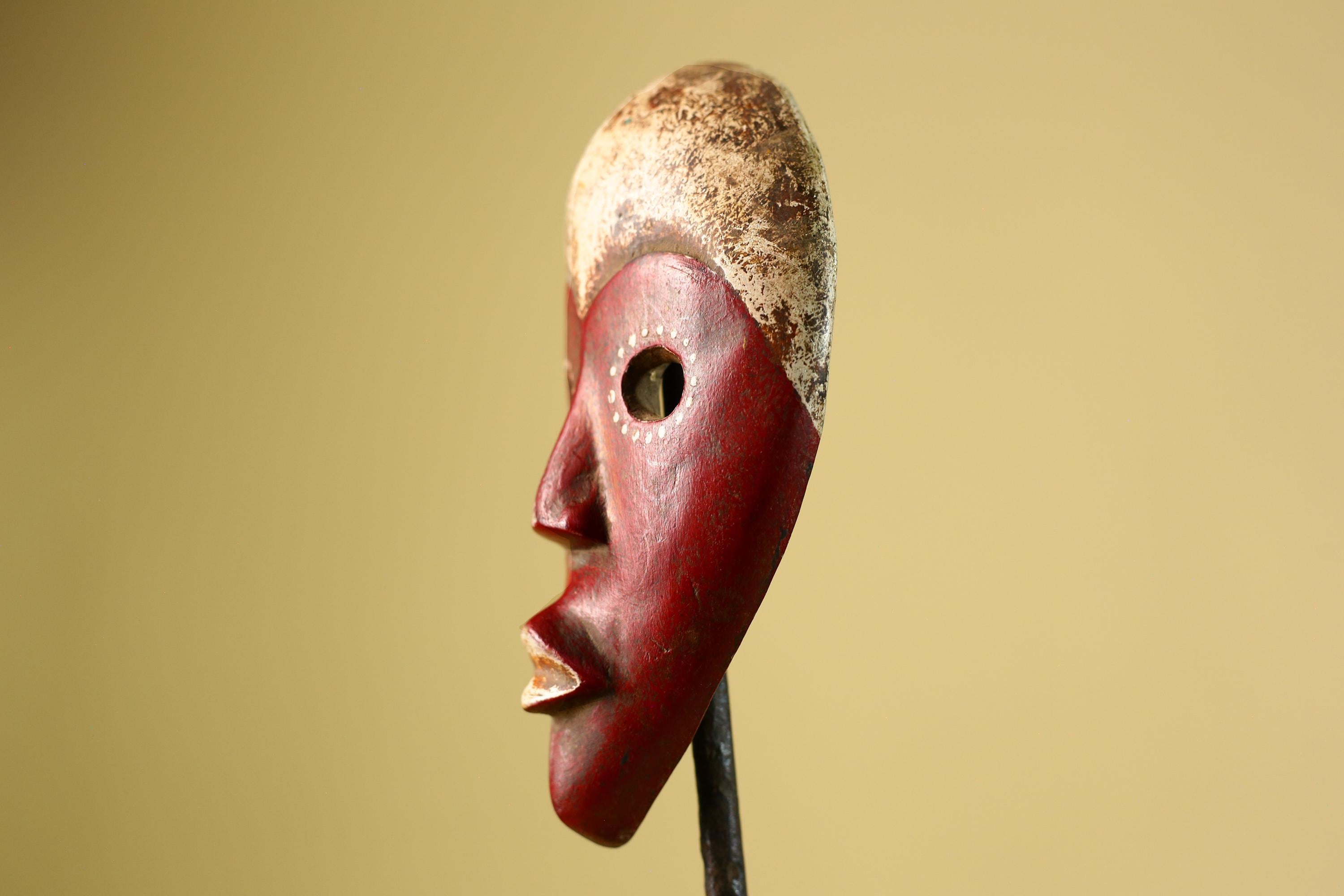 Hand Carved African Dan Mask, Red Tribal Face Mask, Wall Art Decor-G6221