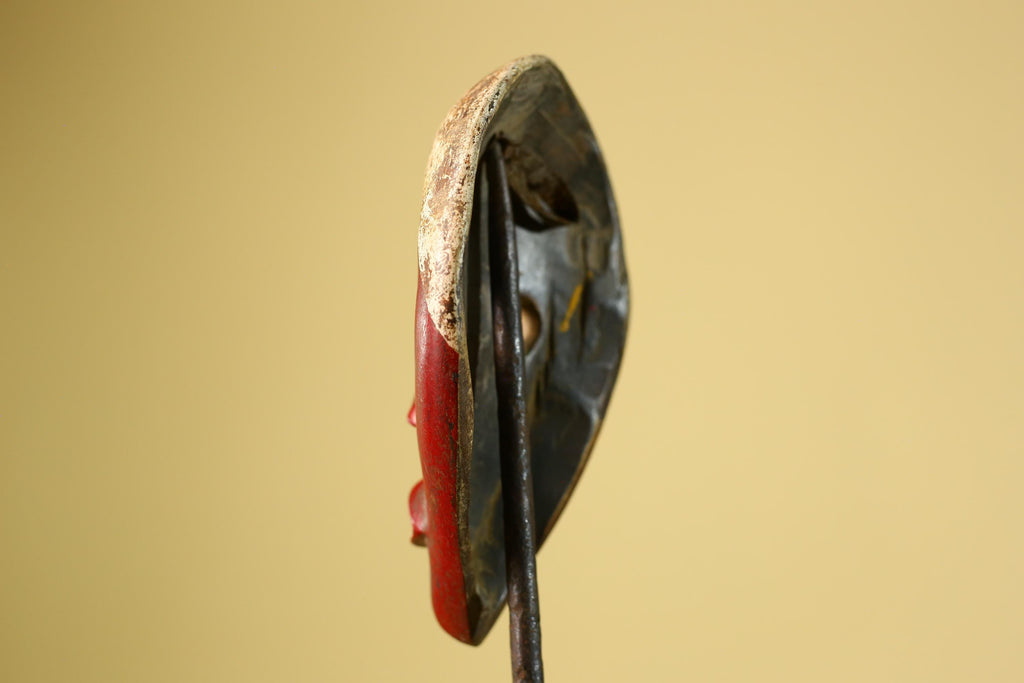 Hand Carved African Dan Mask, Red Tribal Face Mask, Wall Art Decor-G6221