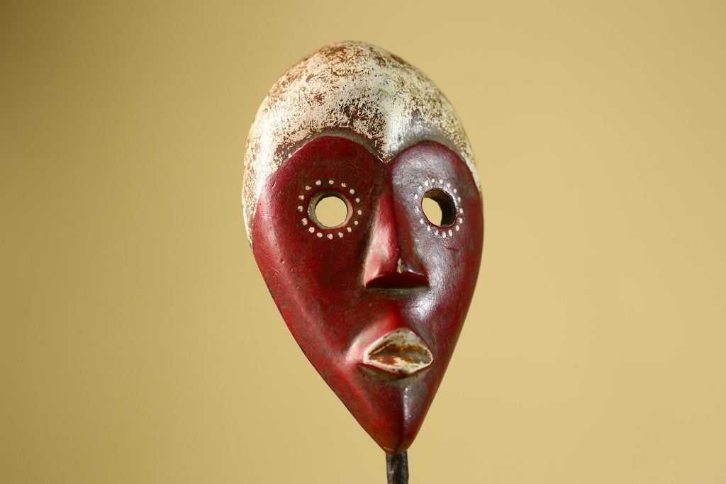 Hand Carved African Dan Mask, Red Tribal Face Mask, Wall Art Decor-G6221