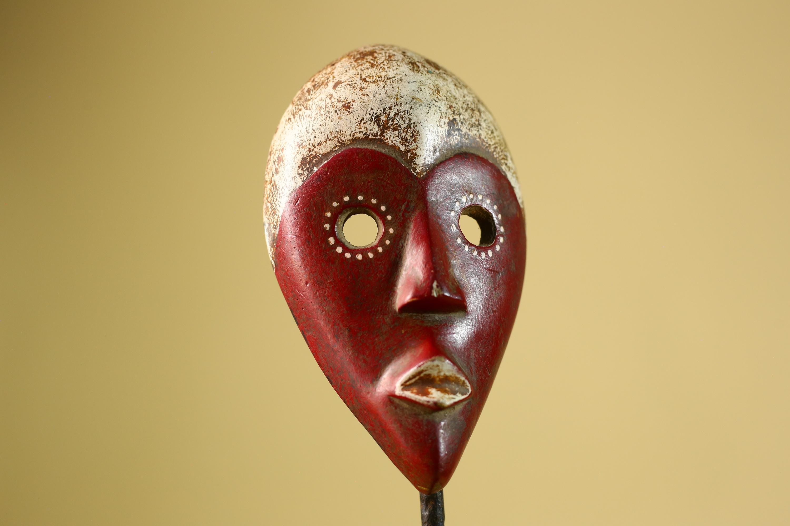 Hand Carved African Dan Mask, Red Tribal Face Mask, Wall Art Decor-G6221