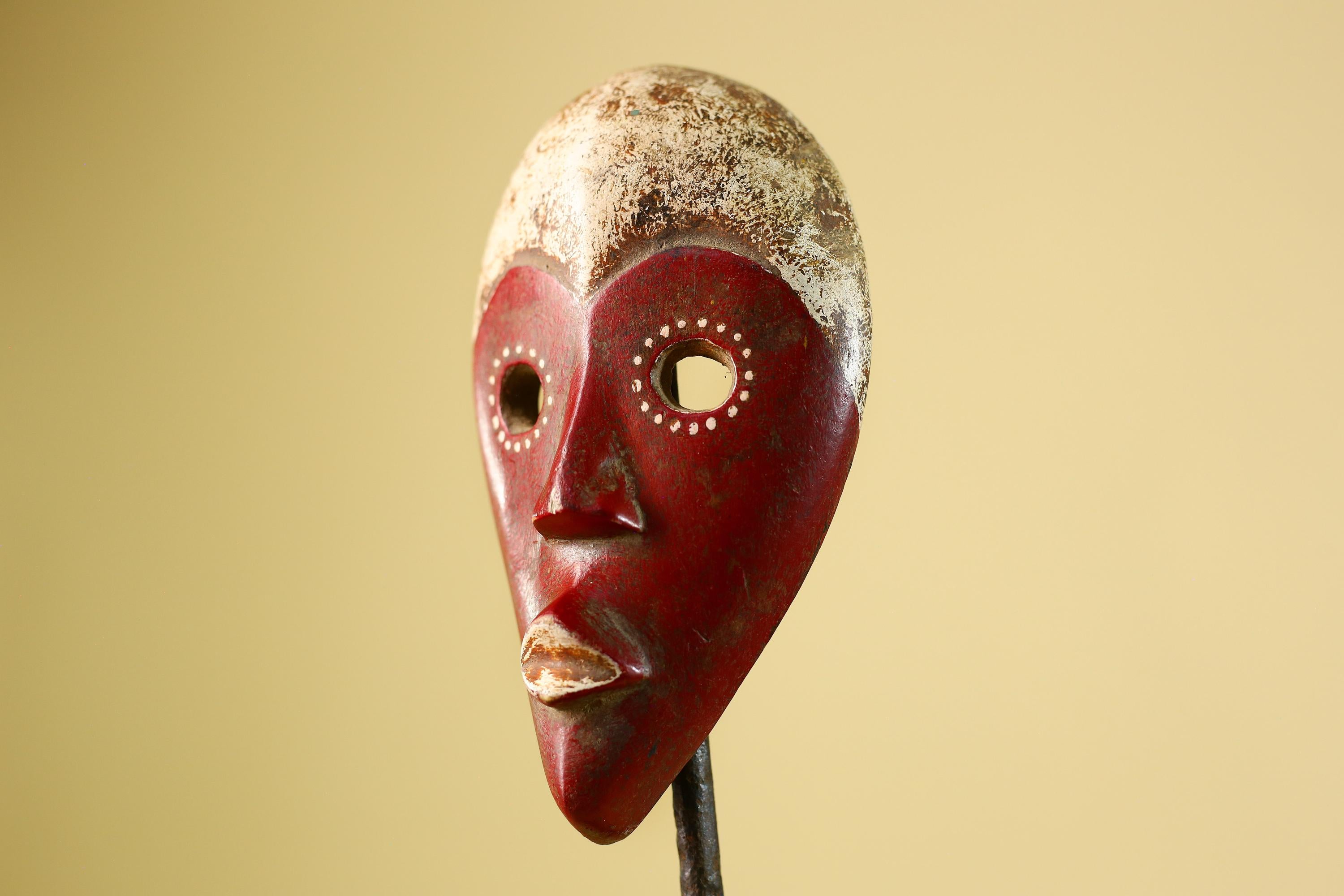 Hand Carved African Dan Mask, Red Tribal Face Mask, Wall Art Decor-G6221