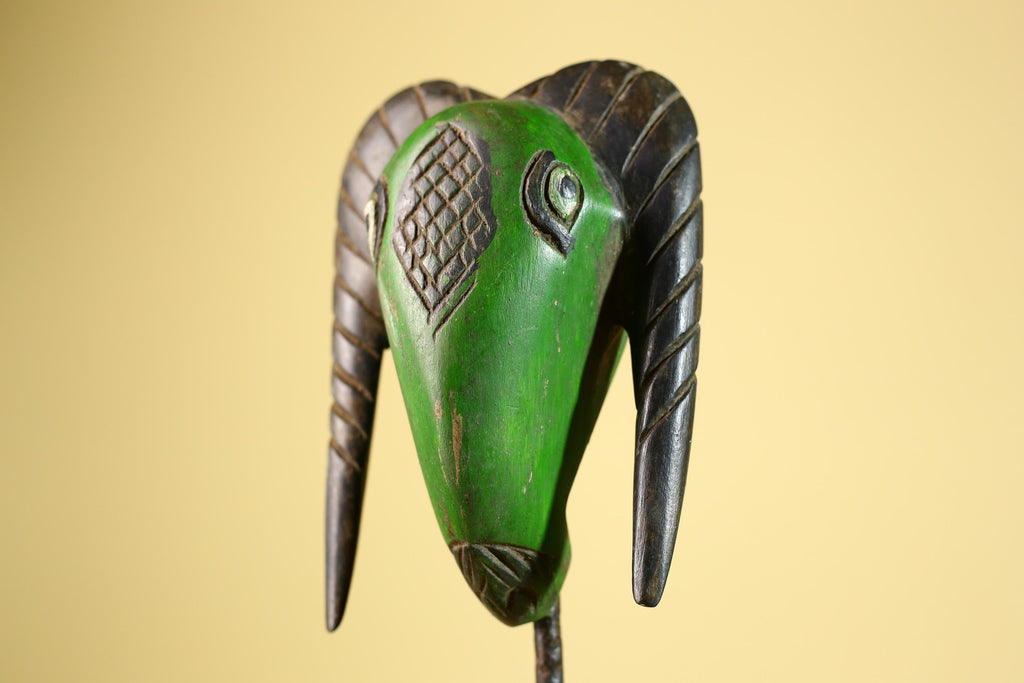 African Antelope Mask- Hand Carved Wooden Tribal Art Wall Decor-G6225