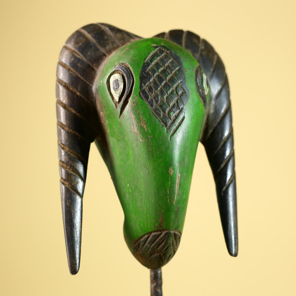 African Antelope Mask- Hand Carved Wooden Tribal Art Wall Decor-G6225