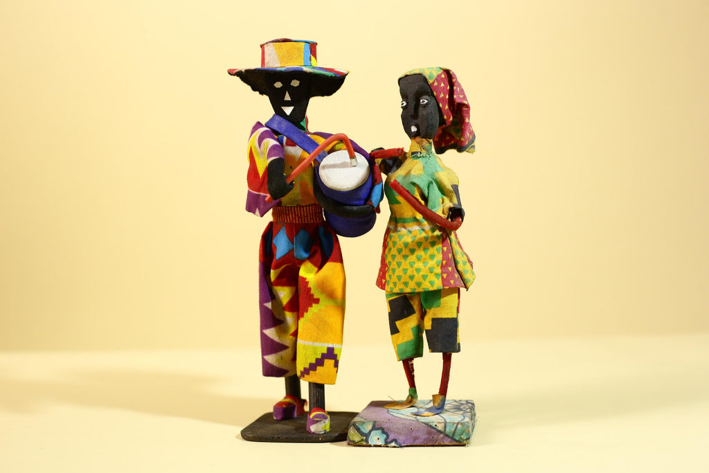 rican Musician Figurines Handcrafted Folk Art Decorative Pair-G6226